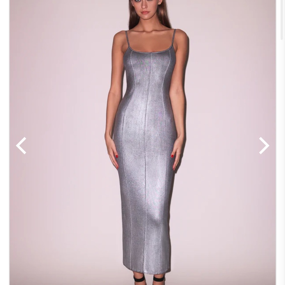 Fleur du Mal Silver Metallic Maxi Slip Dress with Thin Straps